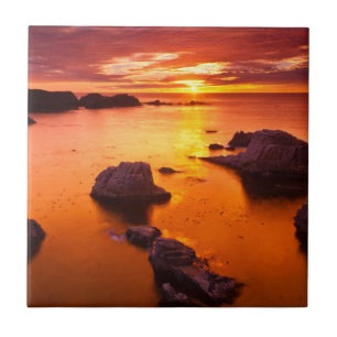 Carreau Paysage marin orange, coucher de soleil, Californi