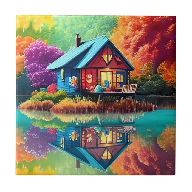 Carreau Paysage naturel avec chalet et lac-38566 (Devant)