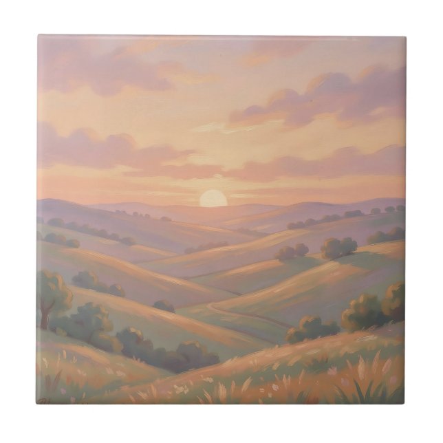 Carreau Paysage Pastel de Collines Ondulantes au Coucher d (Devant)