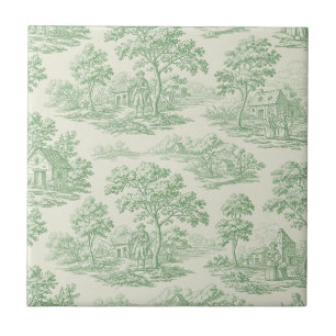 Carreau Paysage pastoral toile vert sauge Scène rurale de