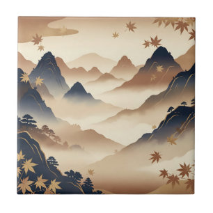 Carreau Paysage serein de montagne en automne japonais