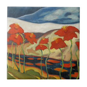 Carreau Paysage surréaliste moderniste aux coquelicots rou