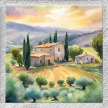 Carreau Paysage toscan Aquarelle Carrelage peint<br><div class="desc">Carrelage représentant une aquarelle représentant une scène toscane</div>