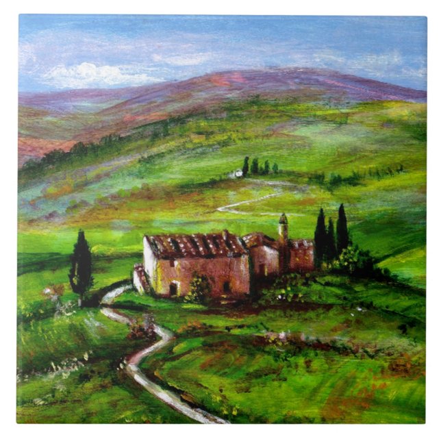 CARREAU PAYSAGE TOSCANE AUX COLLINES VERTES (Devant)