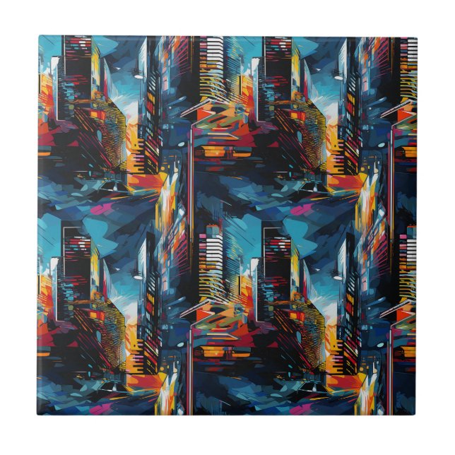 Carreau Paysage urbain cyberpunk abstrait (3) (Devant)