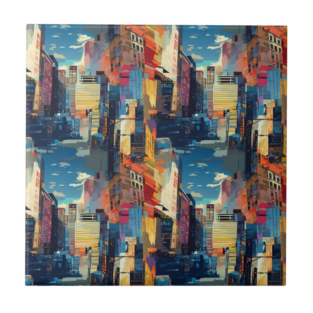 Carreau Paysage urbain cyberpunk abstrait (4) (Devant)