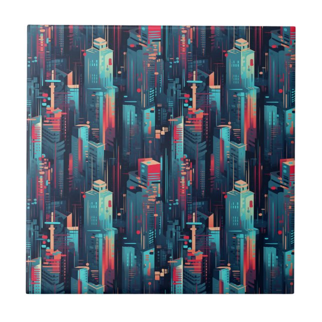 Carreau Paysage urbain cyberpunk abstrait (5) (Devant)
