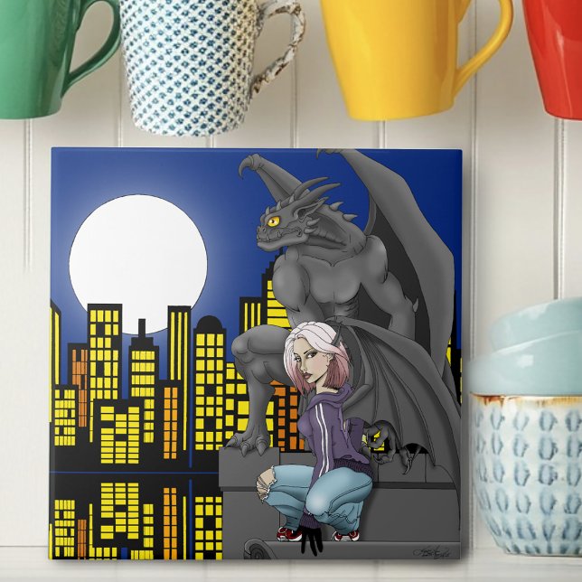 Carreau Paysage urbain de fantasy urbain de Gargouille (Créateur téléchargé)