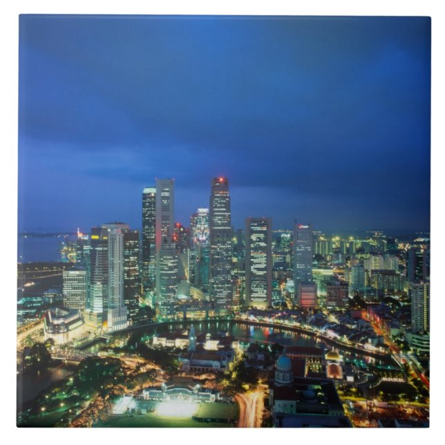 Carreau Paysage urbain de Singapour la nuit, Singapour (Devant)