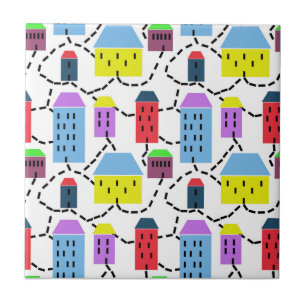 Carreau Paysage urbain dynamique, maisons colorées