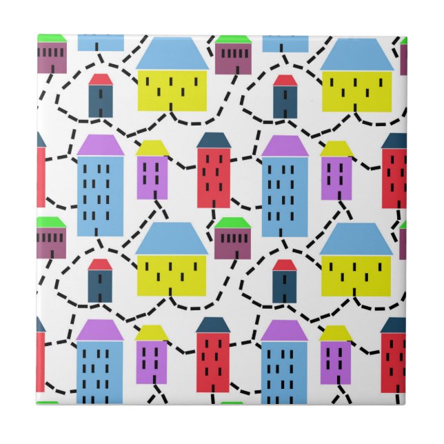 Carreau Paysage urbain dynamique, maisons colorées (Devant)