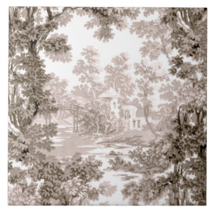 Carreau Paysage Vintage de chalet Toile Brown et blanche