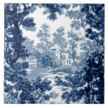 Carreau Paysage vintage du chalet Toile-Bleu & Blanc<br><div class="desc">Paysage vintage classique toile de jouy motif avec chalet et pont rustique dans une clairière encadrée par un bosquet d'arbres dans les tons clairs et bleu foncé sur arrière - plan blanc. Le motif est transparent et peut être mis à niveau vers le haut ou vers le bas.</div>
