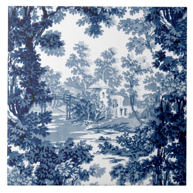 Carreau Paysage vintage du chalet Toile-Bleu & Blanc (Devant)