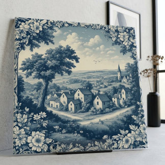 Carreau Paysage vintage France Cadre floral Toile De Jouy