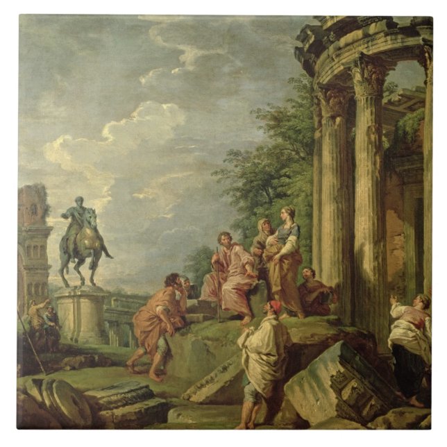 Carreau Paysans parmi les ruines romaines, 1743 (huile sur (Devant)