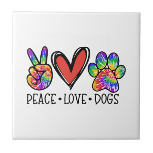 Carreau Peace Love Chiens Paws Tie Dye Rainbow Animal Resc
