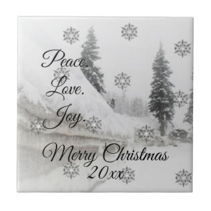 Carreau Peace Love Joy Noir et blanc Snowfall Noël