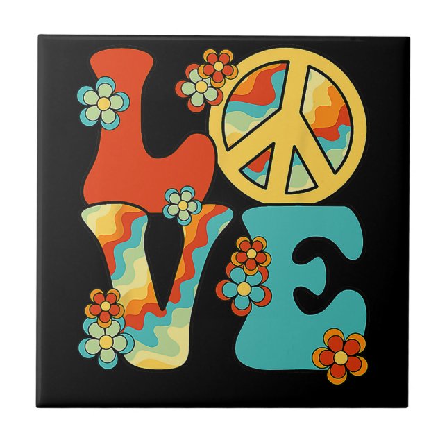 Carreau PEACE SIGN LOVE 60s 70s Tie Dye Hippie Halloween C (Devant)
