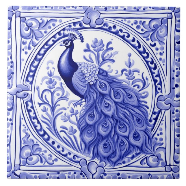 Carreau Peacock bleu et blanc portugais européen (Devant)