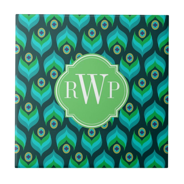 Carreau Peacock Motif Monogramme personnalisé (Devant)
