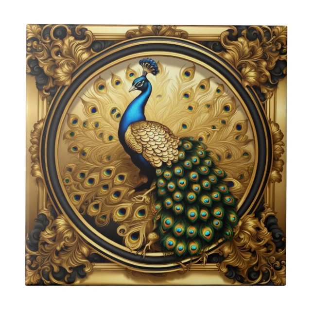 Carreau Peacock or et cadre ornemental noir (Devant)