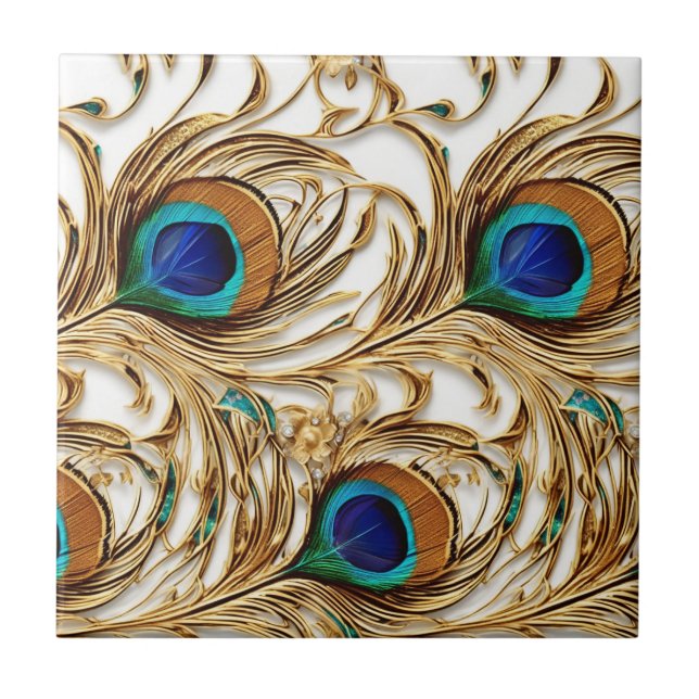Carreau Peacock plumes moderne sans couture luxe motif mod (Devant)