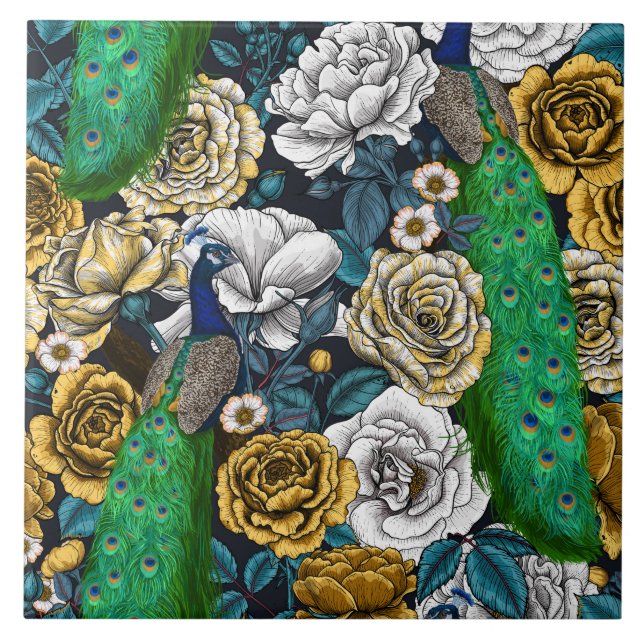 Carreau Peacocks dans le jardin rose 3 (Devant)