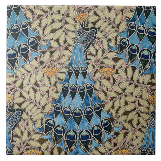 Carreau Peacocks, poissons et algues Art Nouveau (Devant)