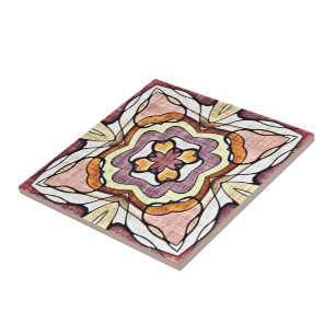 Carreau Pêcher Orange Blush Rose Purple Ethnic Tribu Art