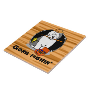Carreau Pêcher vieux chien anglais (Grey 1) mignonne drôle
