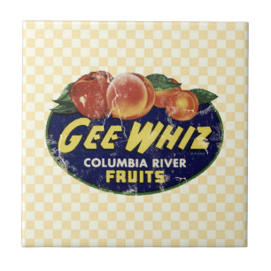 Carreau Pêches vintages d'étiquette de fruit, Gee Whiz