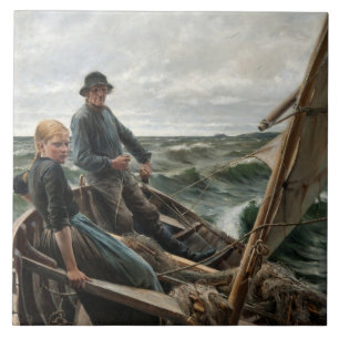 Carreau Pêcheur et fille en mer (par Albert Edelfeel)