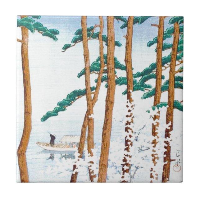 Carreau Pêcheur japonais par les arbres (Devant)