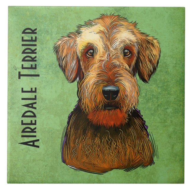 Carreau Peint à la main Airedale Terrier (Devant)