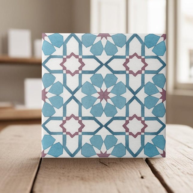 Carreau Peinture à la main bleu turquoise marocain ethnie (Créateur téléchargé)
