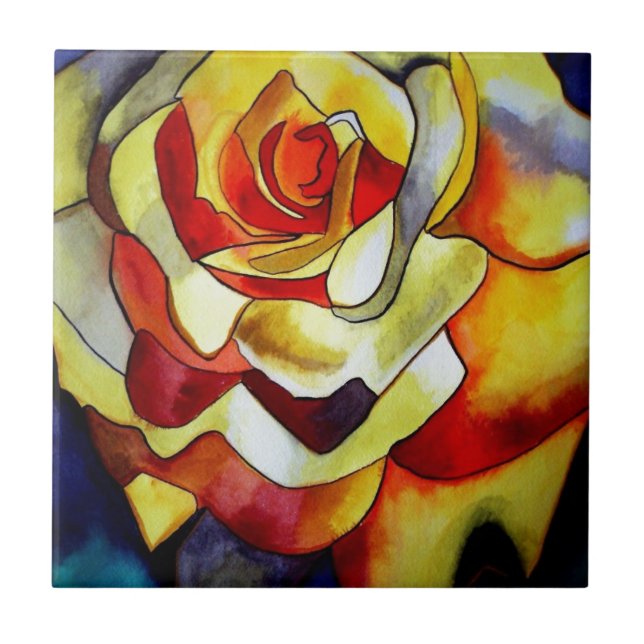 Carreau Peinture à l'aquarelle de fleur de frésia jaune (Devant)