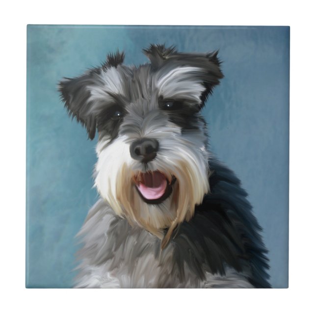 Carreau Peinture à l'aquarelle d'un Schnauzer Nain (Devant)