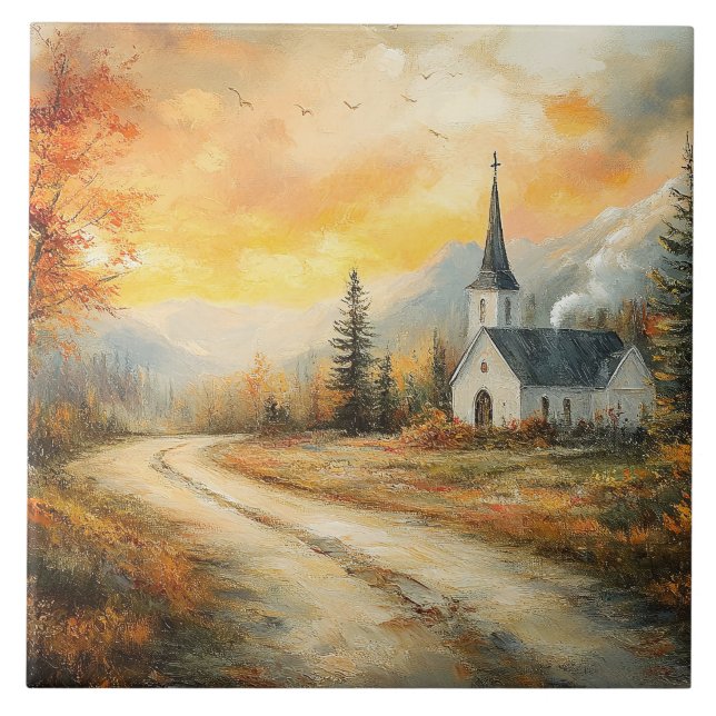 Carreau Peinture à l'aquarelle d'une église rustique d'aut (Devant)