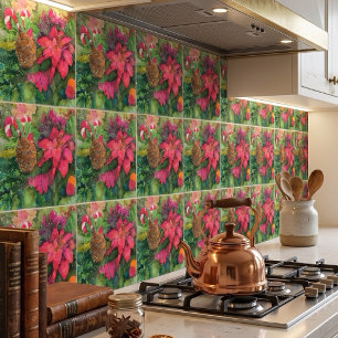 Carreau Peinture à l'aquarelle originale de Poinsettia de 