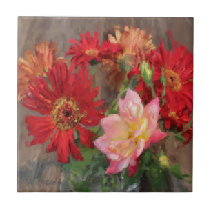 Carreau peinture à l'huile de bouquet de gerbera