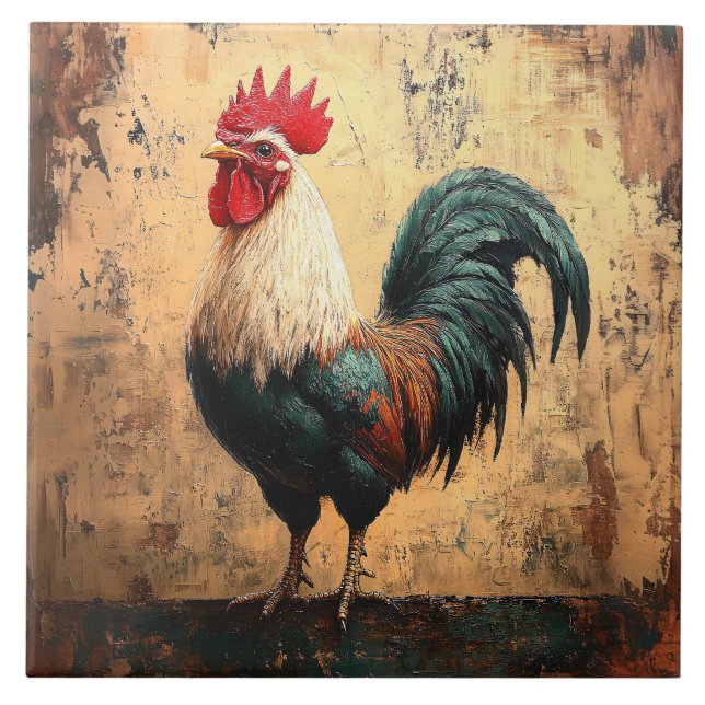 Carreau Peinture à l'huile de poulet Coq Gras (Devant)