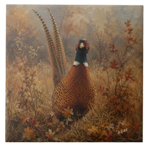 Carreau Peinture à l'huile du faisan d'automne