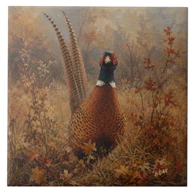 Carreau Peinture à l'huile du faisan d'automne  (Devant)