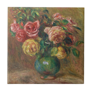 Carreau Peinture à l'huile florale française vintage par R