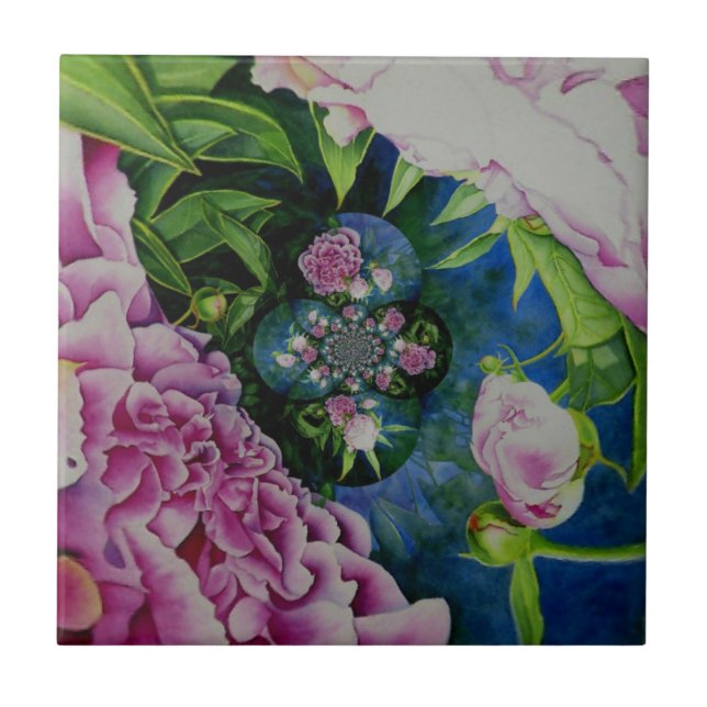 Carreau peinture Abstraite à l'aquarelle fleurie de pivoin (Devant)