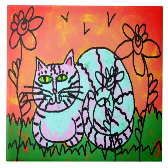 Carreau Peinture Abstraite colorée pour chat numérique (Devant)