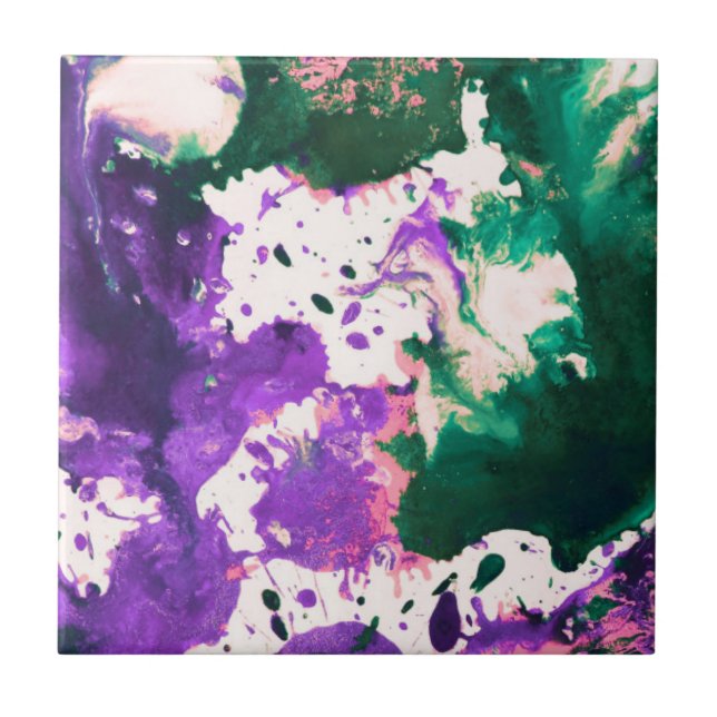 Carreau Peinture Abstraite couleur vert et pourpre (Devant)