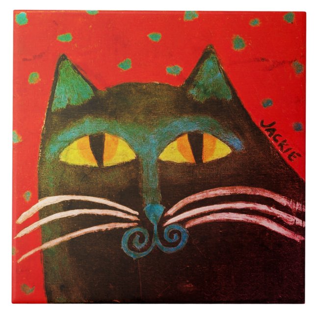Carreau Peinture Abstraite de chats noirs (Devant)