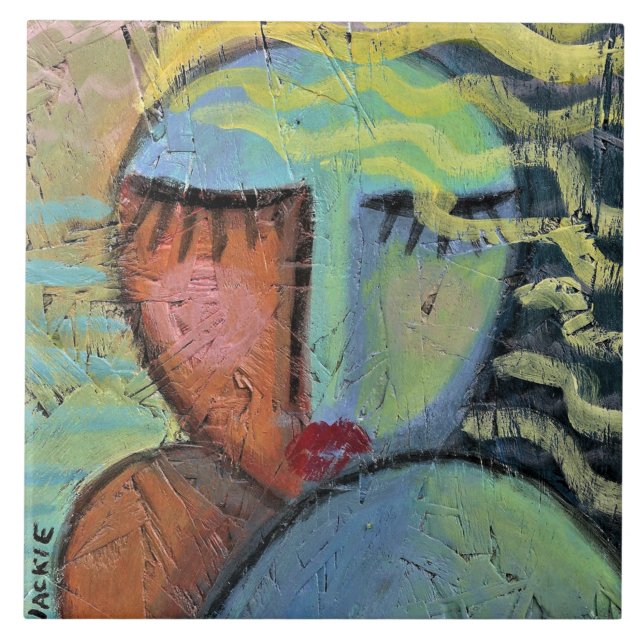 Carreau Peinture abstraite de cheveux de plage sur panneau (Devant)